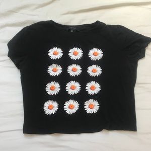 Forever 21 Black Daisy Print Crop Top Size Medium
